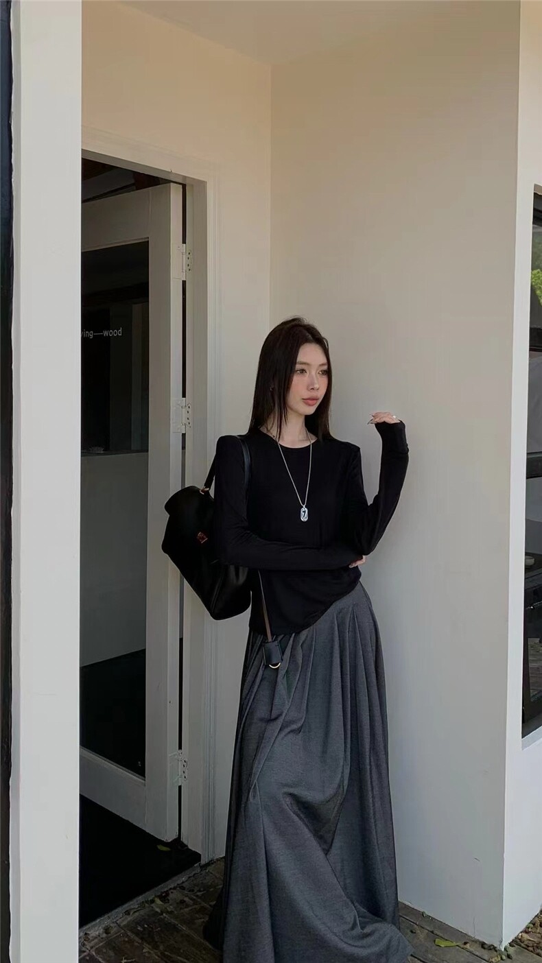 天丝羊毛圆领长袖面膜T恤,女装T恤,庆大羊绒