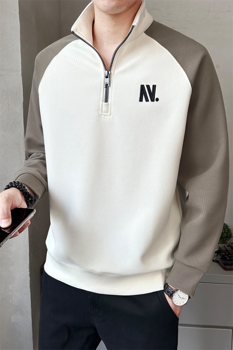 立领半拉链卫衣男士春秋潮牌运动款重磅刺绣套头衫上衣服W906-P75,男装卫衣,电商A237