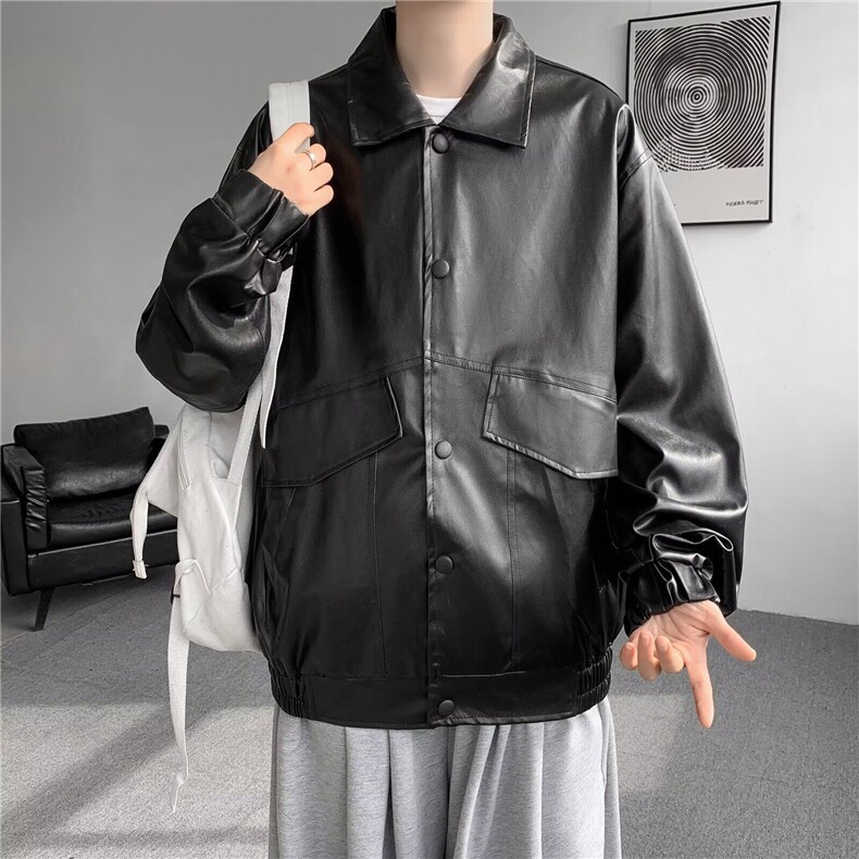 皮衣男港风潮流宽松款痞帅机车服青年飞行员帅气皮夹克皮外套潮,男装夹克,星座601-1