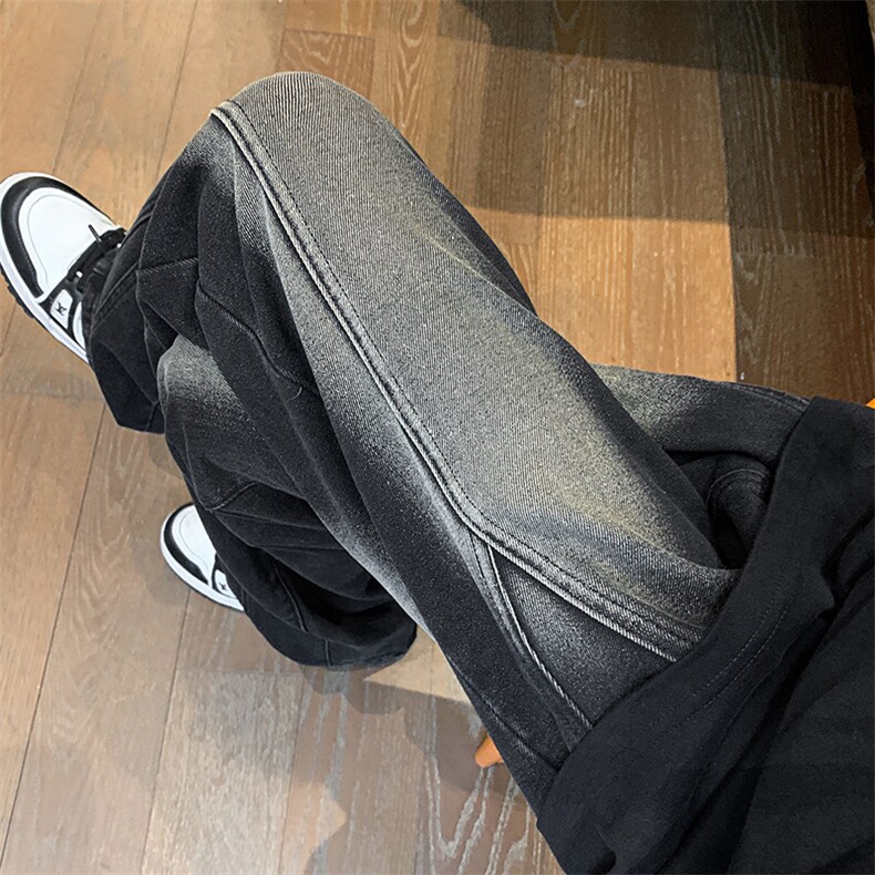 美式高街渐变水洗牛仔裤男款微喇拼接潮牌裤子复古KZ014P63加绒73图片