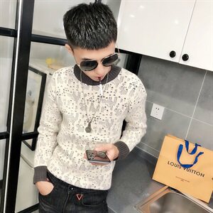 冬季社会小伙针织衫复古扭花加厚毛衣男圆领打底衫C301B-MY17图片