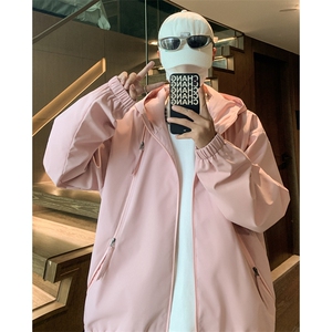 冲锋衣连帽夹克男宽松落肩纯色上衣外套DSA157B-J208-P60图片