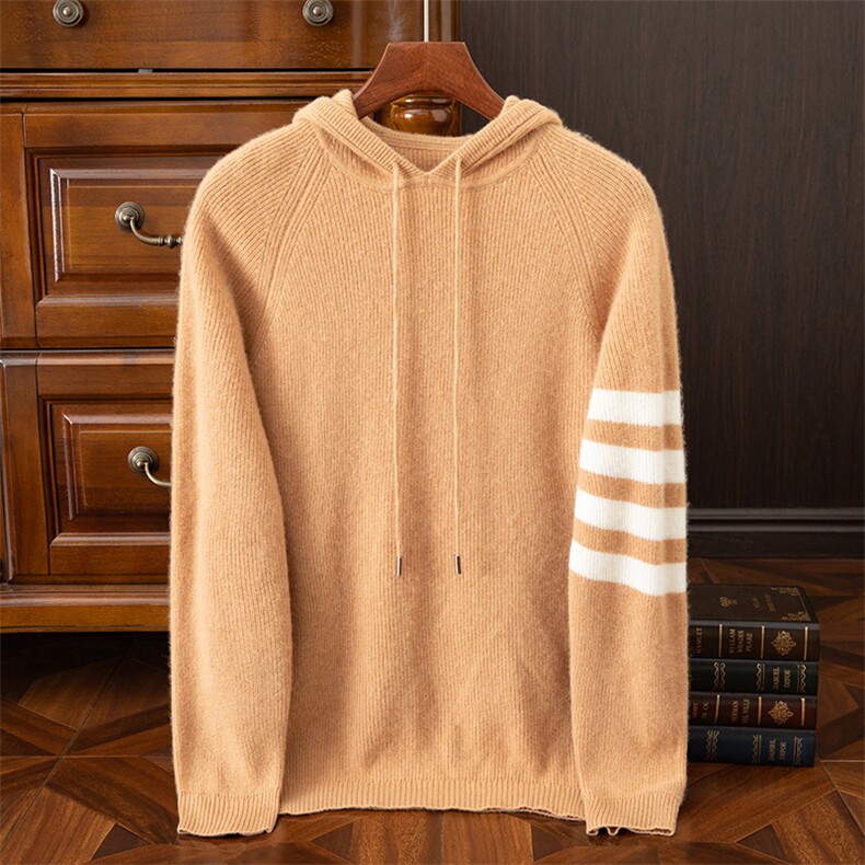2025年秋季长袖套头时尚百搭通勤TB帽衫，男装羊毛衫，狄美羊绒