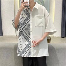 腰果花短袖衬衫男拼接小众设计感潮牌衬衣HC49P28图片