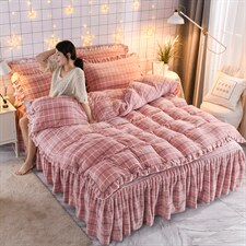 2020新款水晶绒法莱绒牛奶绒简约款床裙款四件套格调豆沙-床裙款，床品套件水晶绒，睡美人