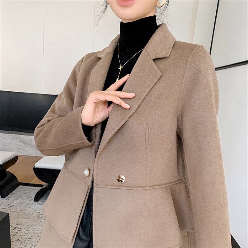 优雅气质双面呢大衣女秋冬新款羊毛外套显瘦百搭长款风衣,女装双面呢大衣,乾庄羊绒