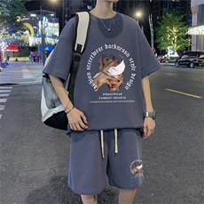！2024夏季新款男士华夫格短袖T恤套装青少年一套HTZ38P50，男装T恤，电商B220