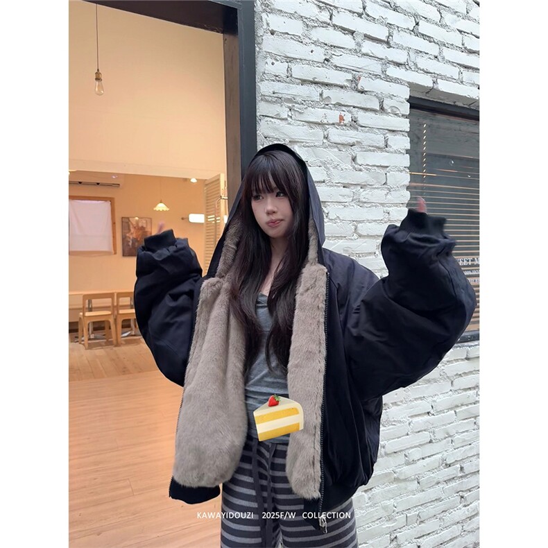 Kawayi豆子【三色棉花糖】重磅帆布貂毛女男座山雕棉服夹克外套,男装棉衣,星座1008