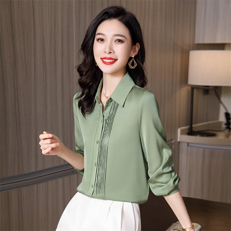 高档大牌红色真丝衬衫女士长袖上衣重磅桑蚕丝衬衣气质设计感秋装,女装衬衫,阿舍尔精品
