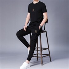 中年运动套装男夏季冰丝短袖长裤2023新款男士休闲时尚百搭男装，男装休闲套装，电商B212（原钱塘6029）