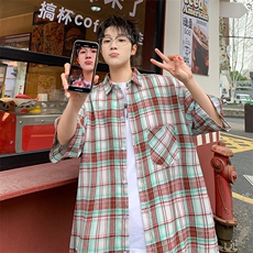 短袖衬衫男夏季新款磨毛格子衬衣DX002-特批26无差价，男装T恤，星座214-3