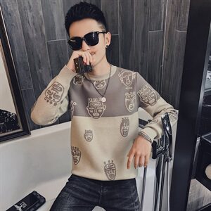 秋冬社会小伙套头毛衣休闲卡通圆领修身针织打底衫MY8621-P65控85图片
