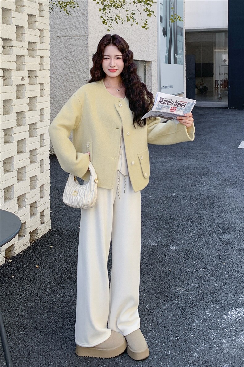 奶黄双面呢羊毛短款外套女春秋2025新款甜美小个子呢子大衣巨好看,女装毛呢外套,红龙果