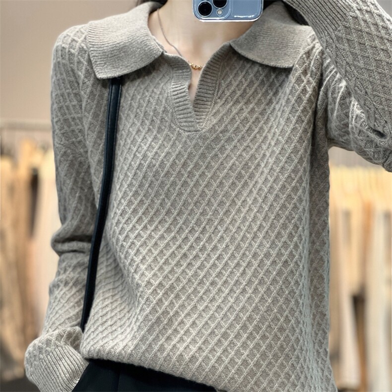 蓬松柔软亲肤舒适女士菱形绞花格套头羊毛衫,女装羊毛衫,温贝羊绒
