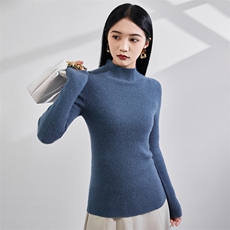 2024秋冬新款山女士抽条半高领，女装羊毛衫，润辉羊绒