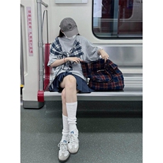 【有货】PX01CC-特P38格子拼接蝴蝶结短袖t恤男女，男装T恤，星座1007（原301D）
