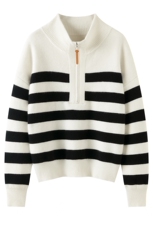 宽松条纹保暖山羊绒衫半拉链慵懒撞色毛衣2025秋冬新款针织羊毛衫，女装针织衫/毛衣，绒盛美羊绒