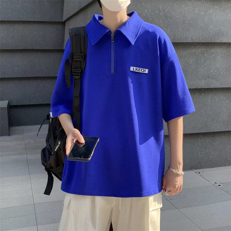 夏季半拉链Polo衫男短袖翻领ins港风复古宽松休闲T恤T971-P30，男装T恤，星座512-2