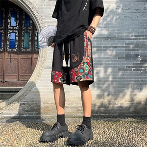 短裤男夏季美式复古拼接五分裤潮牌宽松大码XZ102B-1DK2409P35图片