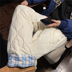 葫芦纹棉裤男冬季潮流格子拼接宽松休闲夹棉加绒厚裤子防风滑雪裤，男装休闲裤，电商B315