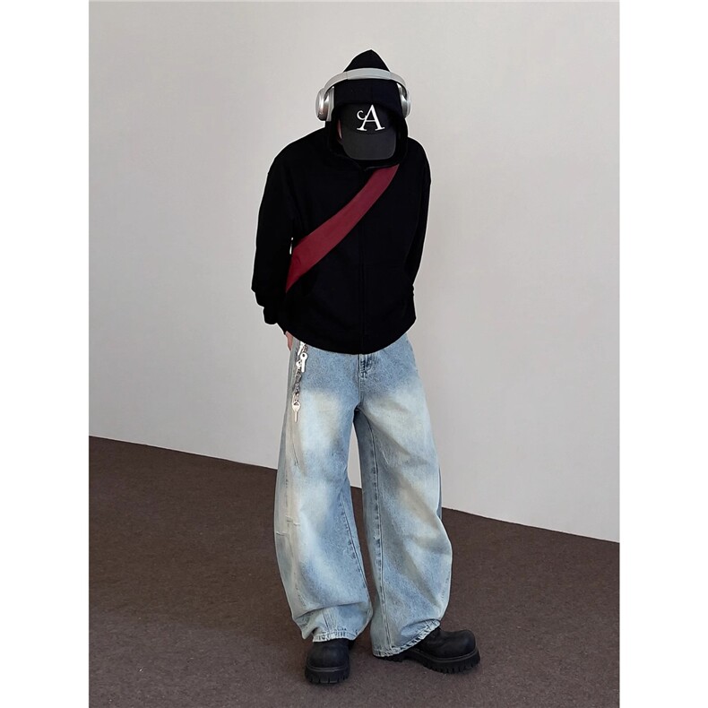 网图~现货Cleanfit复古洗白褶皱闪电纹弯刀牛仔裤CK770/P55,男装牛仔裤,电商B350