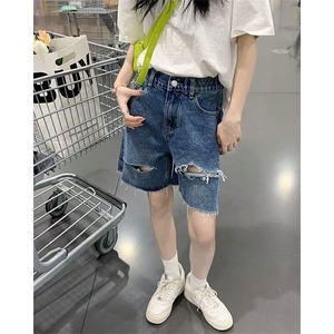 2025夏季新款阔腿牛仔裤女复古水洗做旧直筒牛仔中短裤热裤潮图片