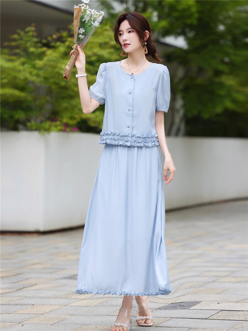 2026年夏季新潮立体花优雅范女人味系腰带显瘦修身气质套装,商品下架区,鑫源服饰