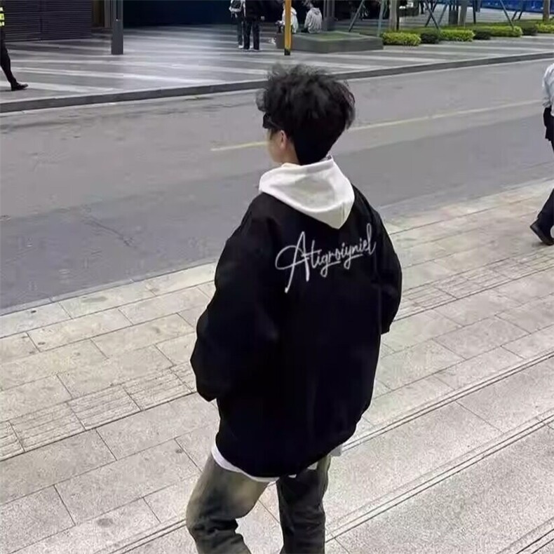 美式复古黑色飞行员夹克男春秋高街潮牌棒球服情侣外套 9211-P55图片