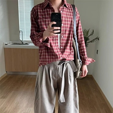 现货JY178-P54衬衫外套安可拉红秋季新款长袖宽松慵懒衬衣网图，男装夹克，星座1501-3