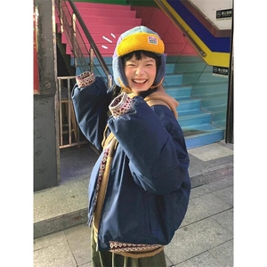 美式复古民族风夹克外套情侣潮牌高级感提花拼接情侣棒球服JK3004图片