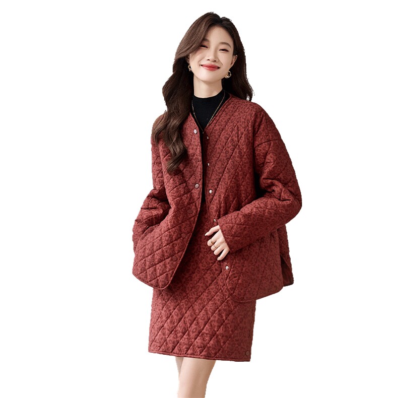 罗得堡2024秋冬新款时尚气质套裙冬季通勤棉服套装7613,女装棉衣/棉服,罗得堡