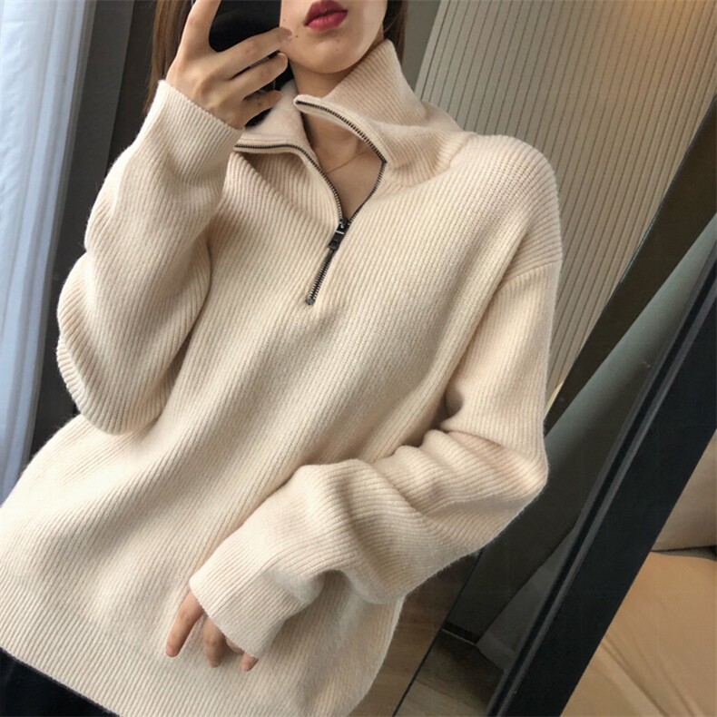 秋冬显瘦毛衣女宽松休闲打底针织翻领羊毛衫上衣,女装羊毛衫,恩泰羊绒