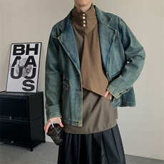 高级感做旧水洗牛仔西装外套开叉颓废复古小众男女休闲宽松夹克，男装夹克，星座909