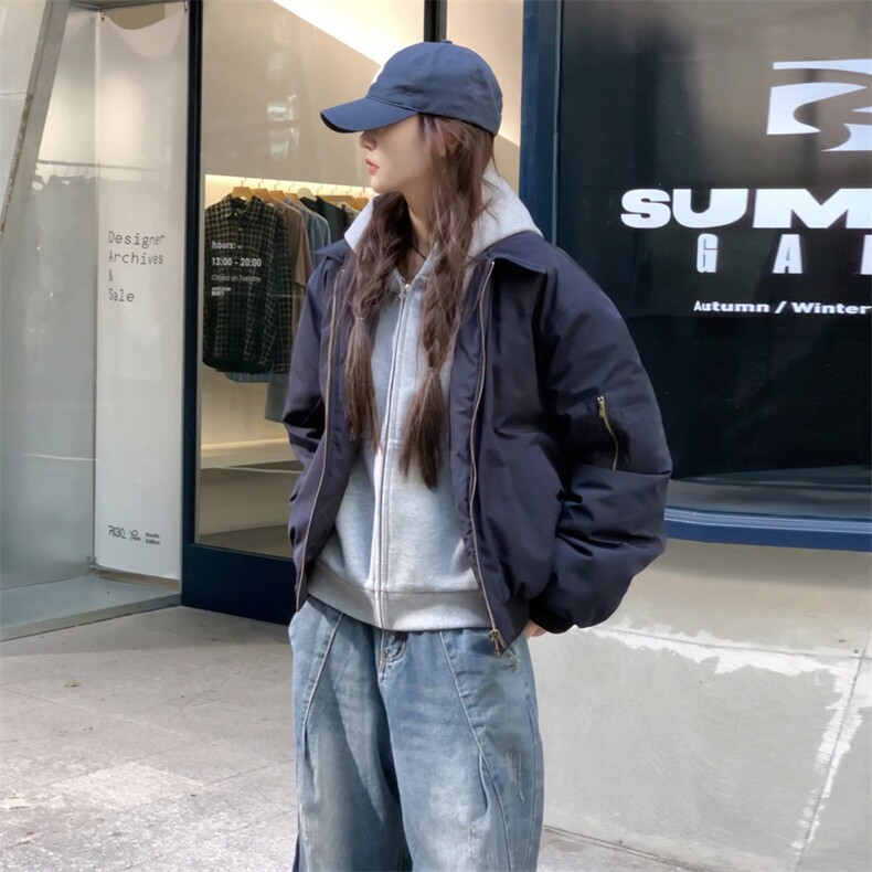 美式高街复古老钱风薄款夹克冲锋衣男女纯色休闲宽松boxy飞行外套,男装夹克,电商A443