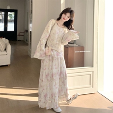 26春新款现-浪漫蕾丝拼接千金碎花半身裙两件套2618-P200K328，女装套装/套裙，2B190
