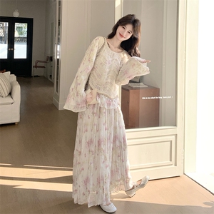 26春新款现-浪漫蕾丝拼接千金碎花半身裙两件套2618-P200K328图片