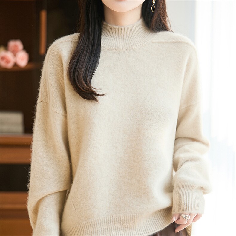 2025年秋季时尚百搭休闲宽松半高领羊毛衫,女装羊毛衫,贝美羊绒