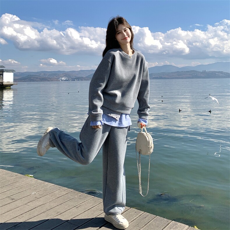 上新有货灰色休闲卫衣套装配屁帘5506P185K288,女装套装/套裙,2C176