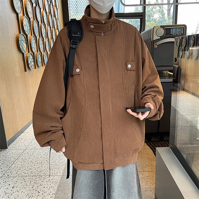 港风秋款男夹克灯芯绒工装织带宽松外套J016P65,男装夹克,星座1013-1