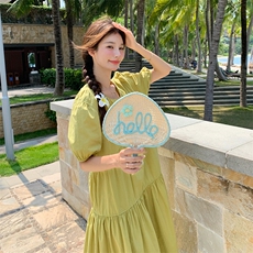 法式甜美减龄茶歇泡泡袖连衣裙女2025夏季新款韩版宽松显瘦长裙子，女装连衣裙，维壹