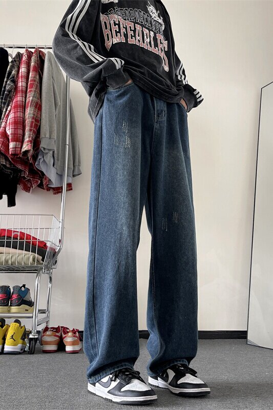 潮流宽松个性百搭牛仔裤男女美式高街直筒休闲裤N6021/P43,男装牛仔裤,电商D202-1
