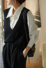 2025年秋季通勤适中无扣马甲V领时尚舒适百搭通勤简约，女装马甲，沐策羊绒