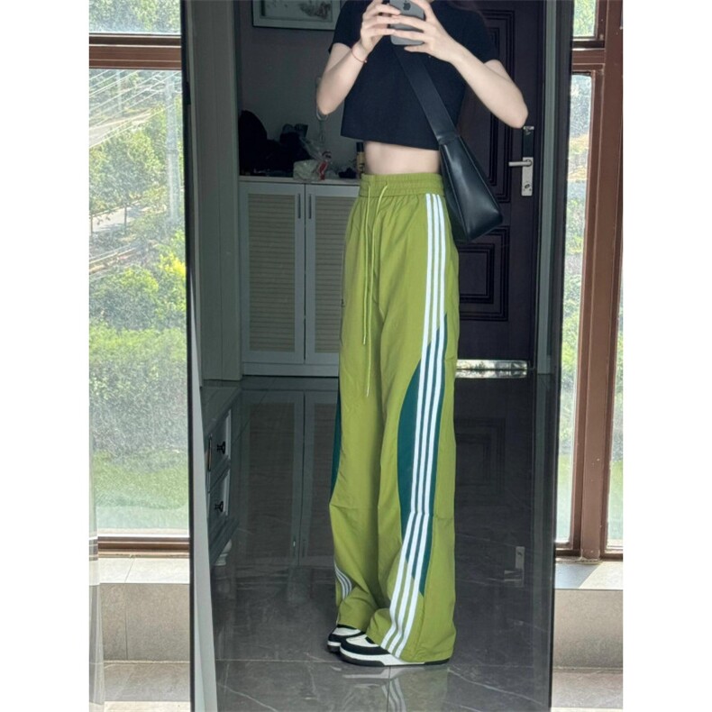 【网图有货】牛油果绿三条杠速干运动裤条纹裤子直筒SGK01LL-P48,女装休闲裤,星座1007（原301D）