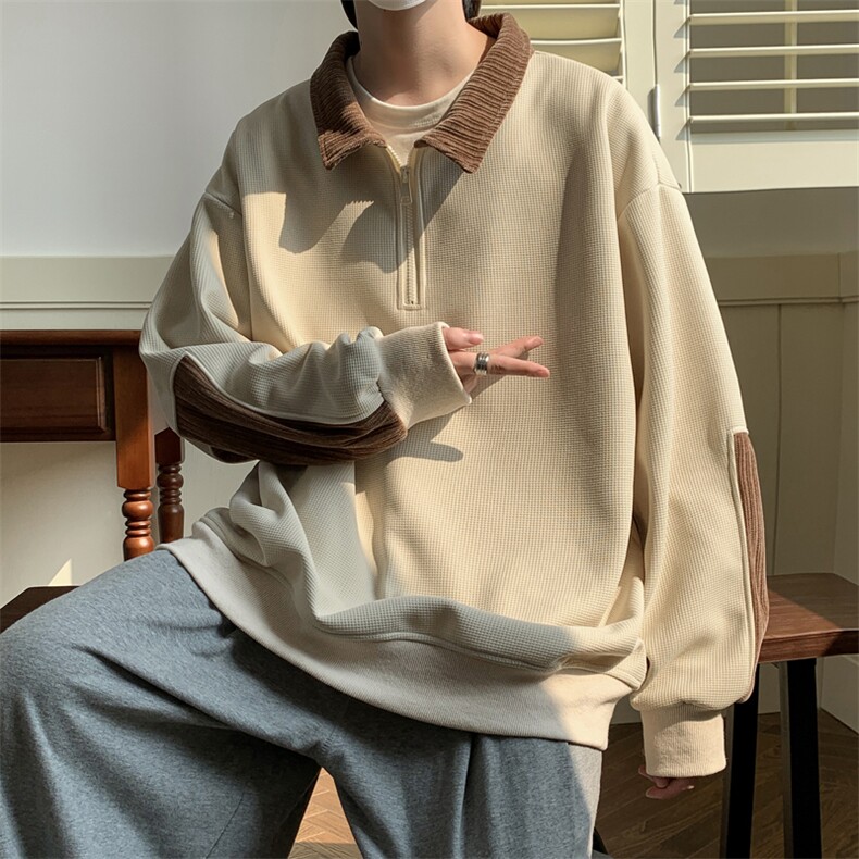 A018-WX920P55/现货秋装新款方领半拉链拼接套头卫衣男，男装卫衣，电商A018