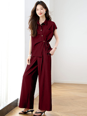 时尚休闲套装女2025夏季新款设计感洋气衬衫阔腿裤超火气质两件套，女装套装/套裙，婷思杰（原婷想服饰）