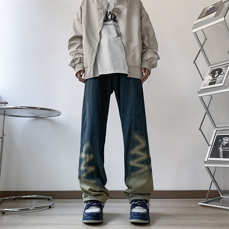 渐变扎染牛仔裤男秋季美式高街vibe风痞帅设计感宽松直筒休闲长裤,男装牛仔裤,星座410-7