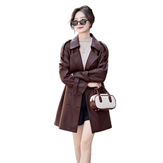 安克拉红色皮衣女2024新款小个子皮夹克秋季pu皮风衣外套女高级感，女装皮衣，美拉德工厂直营店