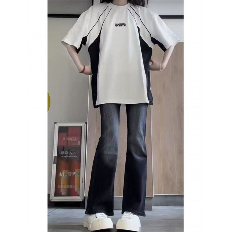 拼接插肩T恤男美式高街字母印花短袖小众设计感炸街半袖TX039,男装T恤,星座208-5
