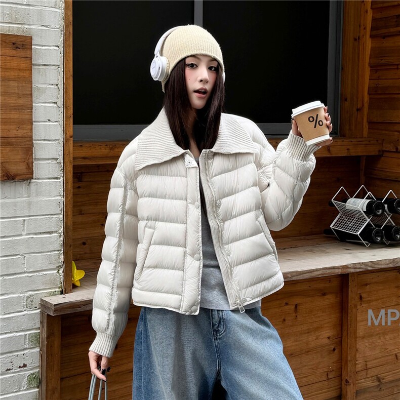 2025冬装新款时尚针织翻领羽绒服,女装羽绒服,曼琳思菲