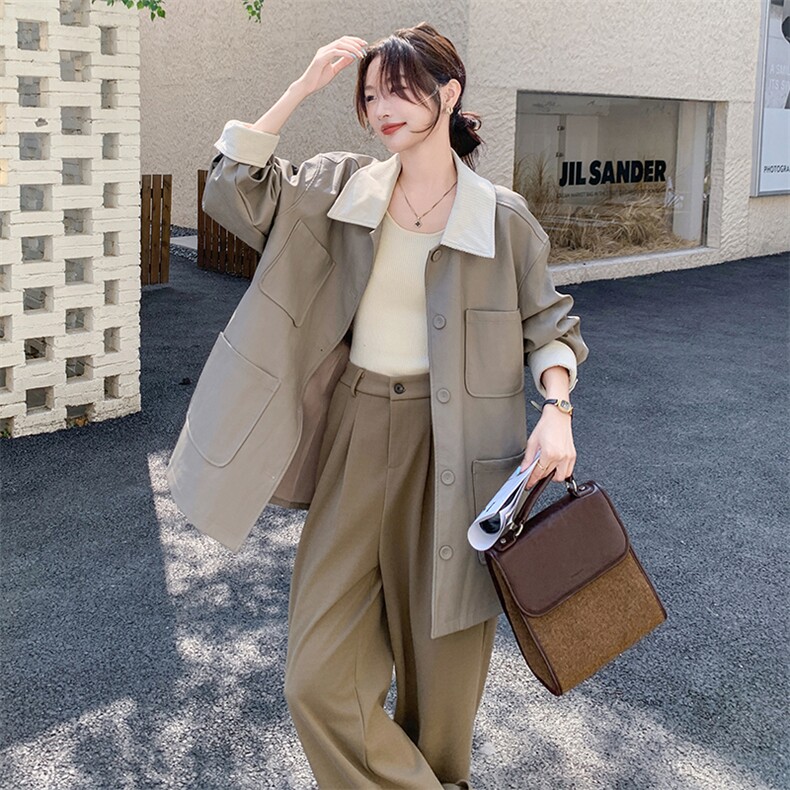 美式复古撞色翻领风衣外套女2025秋季新款小个子休闲时尚工装大衣,女装风衣,2C058